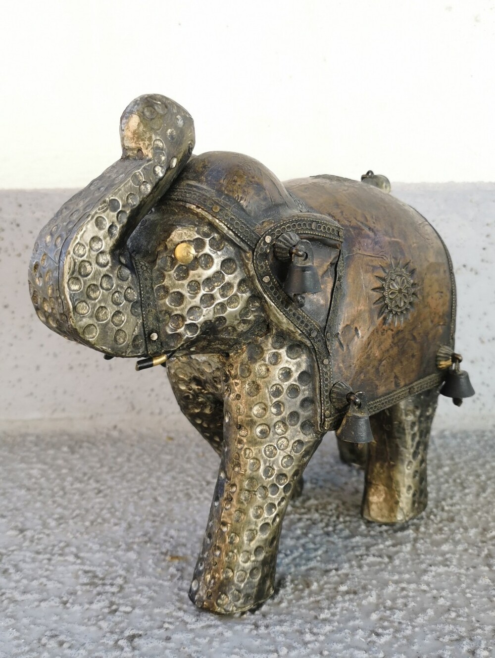 Vintage Handcrafted Metal Elephant with Bells
